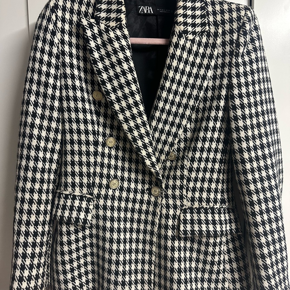 Zara Black and White Houndstooth Women's Coat
